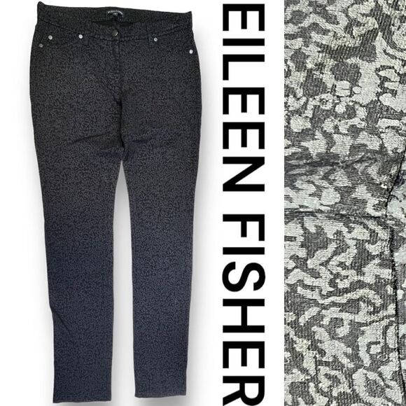 Eileen Fisher Pants Women's Black Filigree Print Ponte Skinny Size Small - Picture 1 of 9